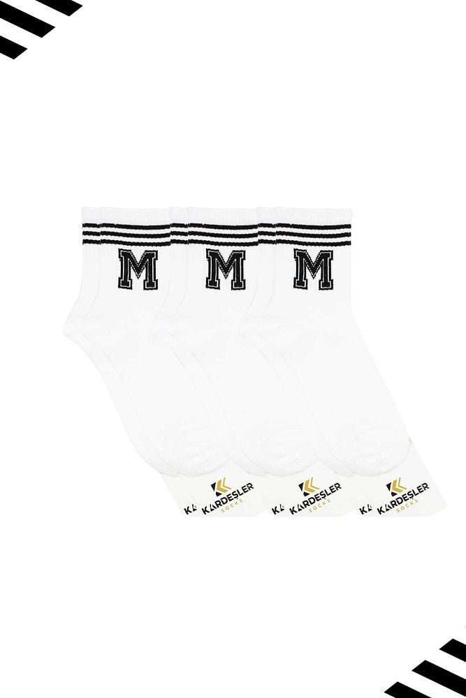 Unisex M Harfi Desenli Tenis Çorap (HARFLİ ÇORAP) 3 Çift
