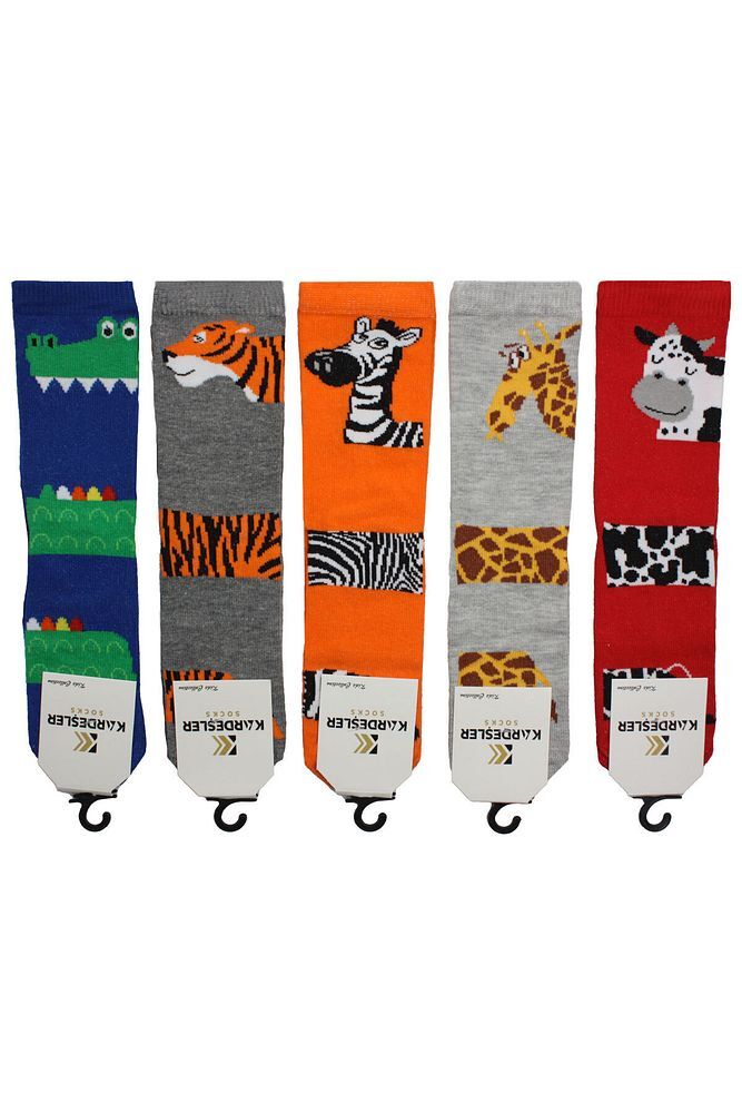 Çoçuk Çok Renkli Desenli Soket Çorap 5'li Paket