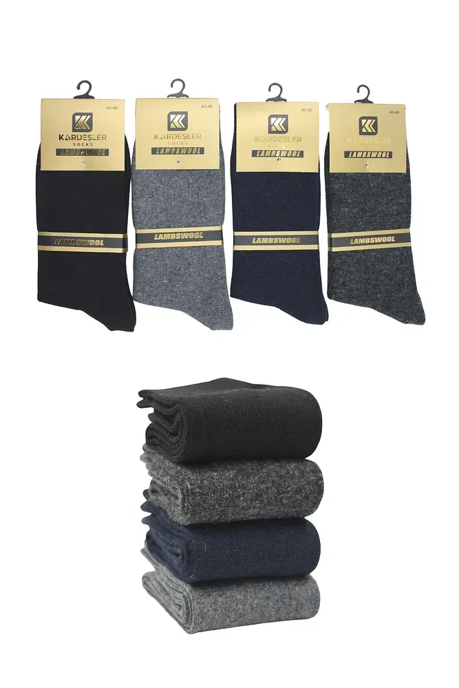 Erkek Lambswool Yün Kışlık Çok Renkli Soket Çorap 4'lü Paket Çok Renkli - 40-46