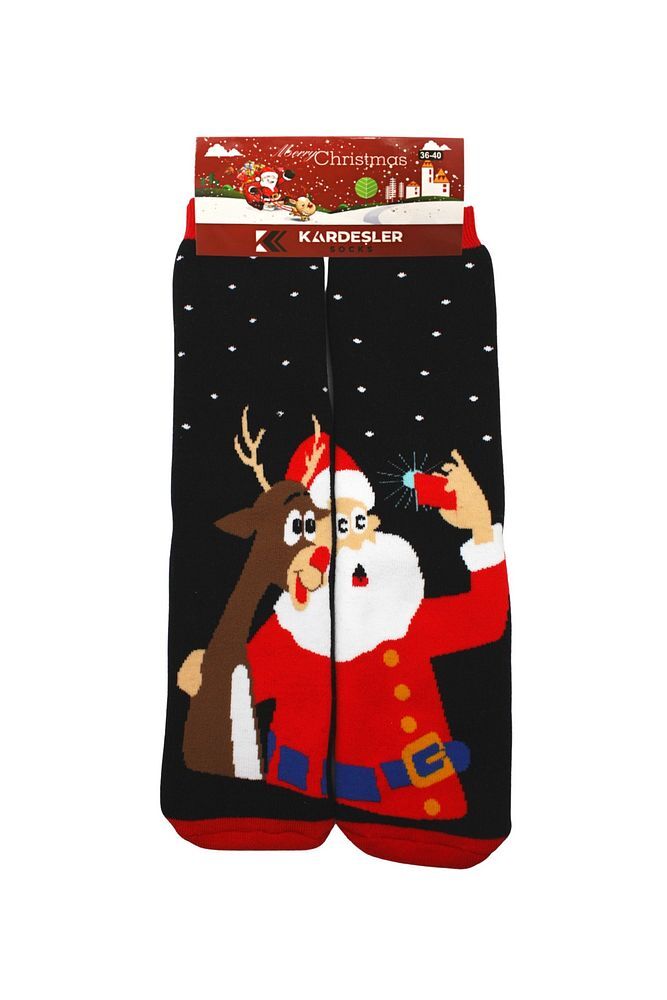 Yılbaşı Noel Christmas Renkli Desenli Sağlı Sollu Soket Havlu Çorap Çok Renkli - 36 - 40