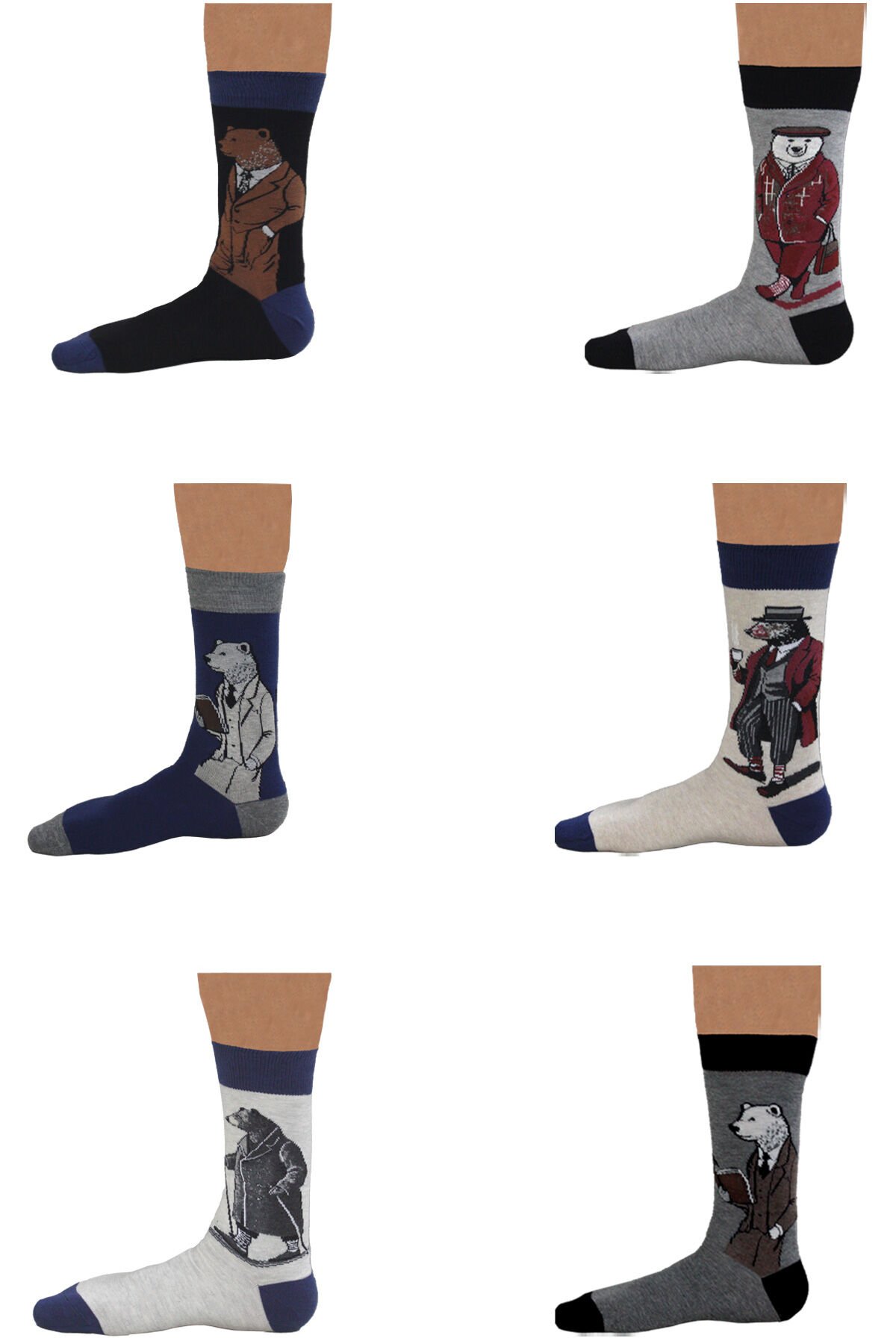 Erkek Çok Renkli Desenli Pamuklu Soket Çorap 6'li Paket Çok Renkli - 43-46