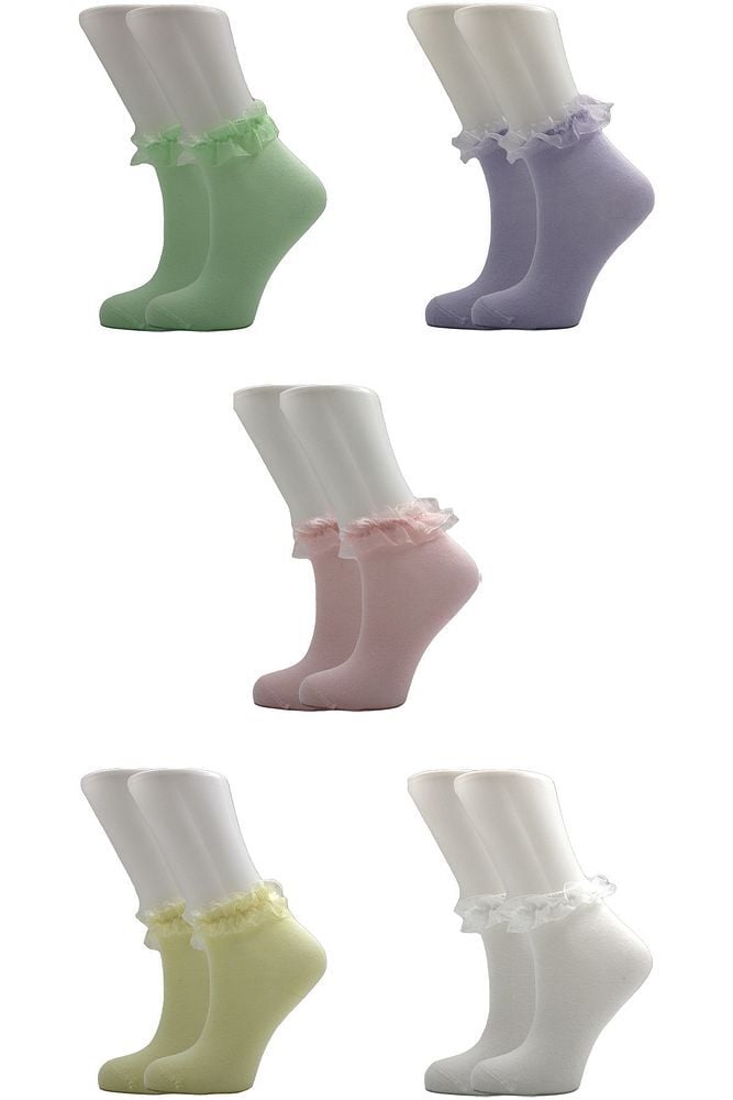 Çoçuk Çok Renkli Tül Detaylı Yarım Konç Çorap 5'li Paket