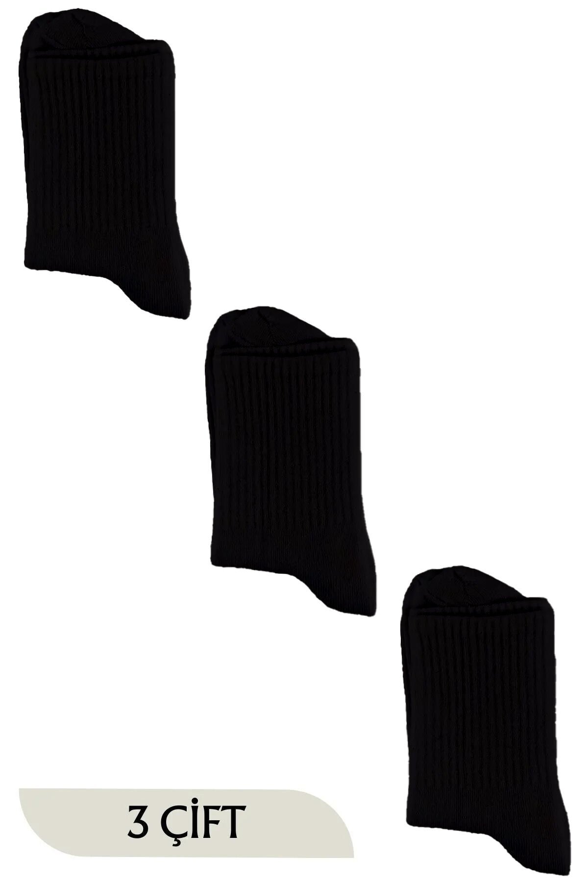 Unisex Tenis Soket Çorap Kolej 3'lü Paket Siyah - 36 - 40