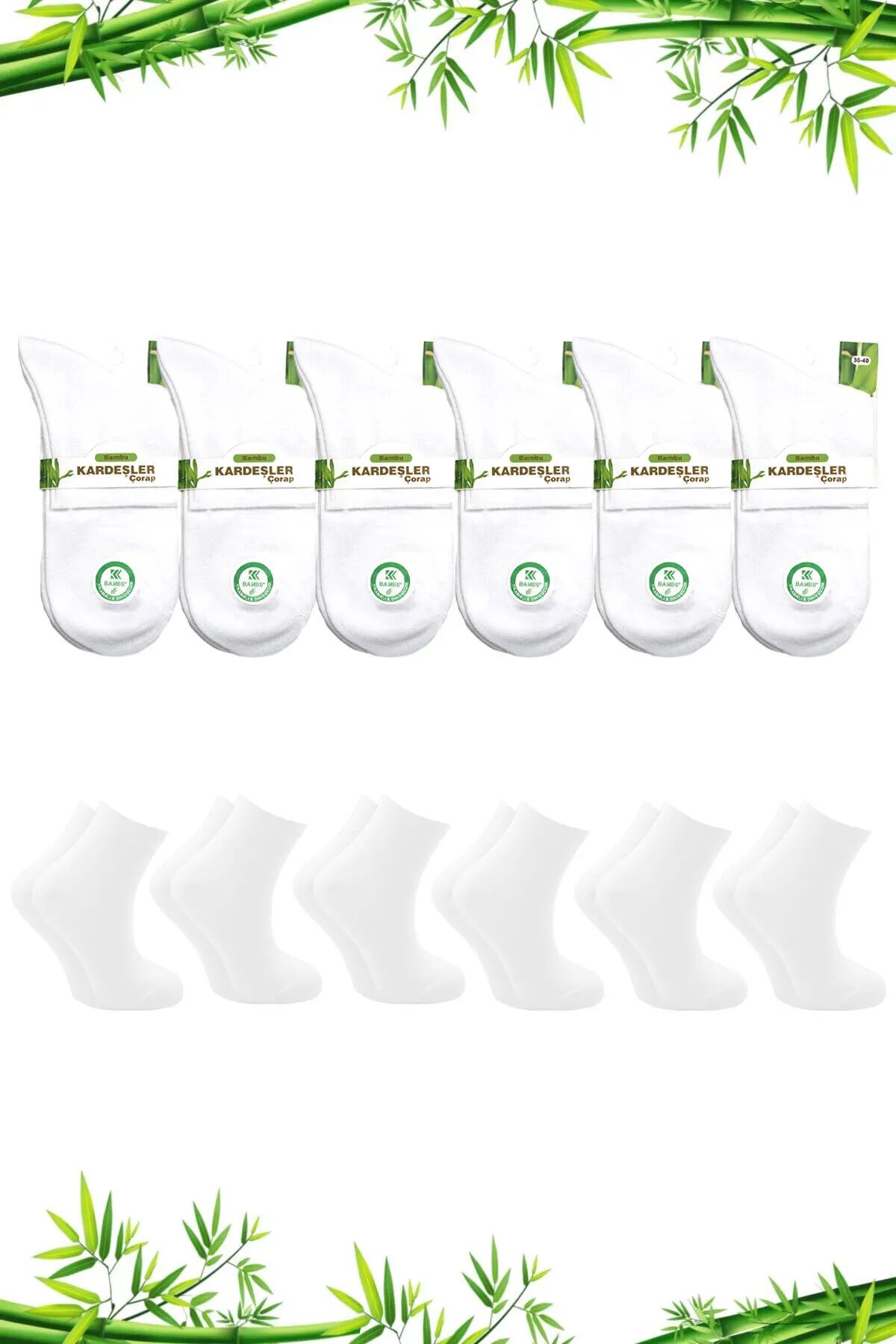 Bambu Erkek Yarım Konç Çorap Dikişsiz Beyaz - 43-46