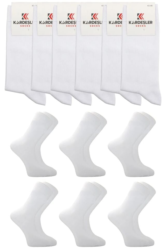 Erkek Beyaz Pamuklu Soket Uzun Çorap 6'li Paket Beyaz - 43-46