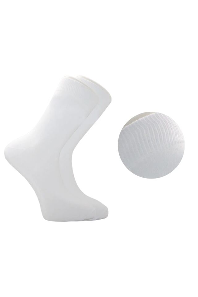 Erkek Beyaz Pamuklu Soket Uzun Çorap 6'li Paket Beyaz - 43-46