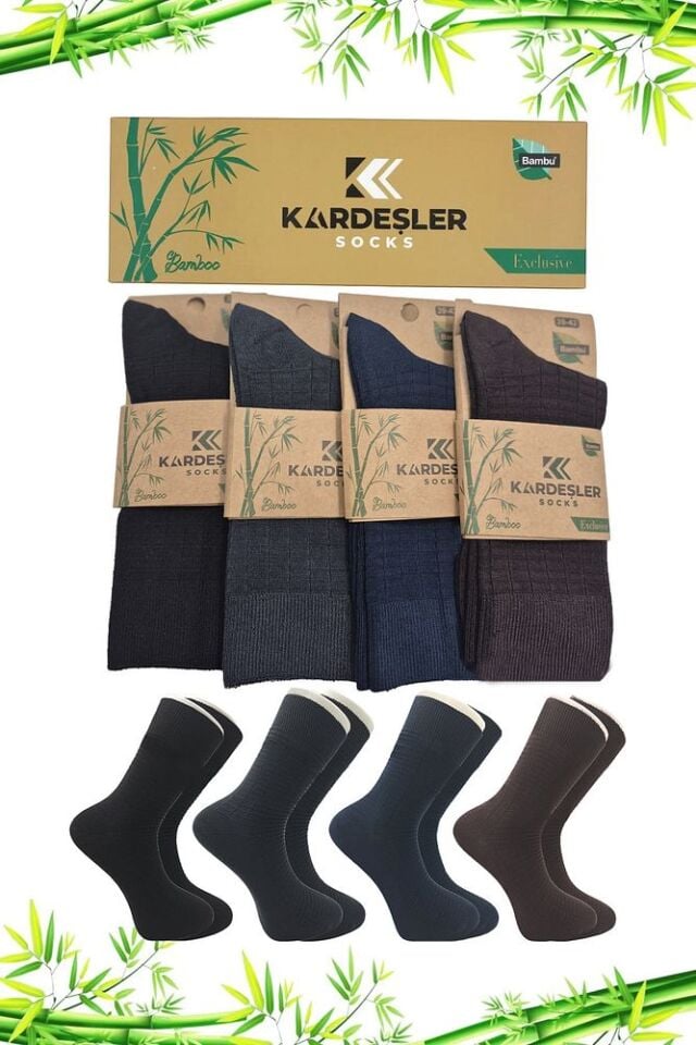Bambu Erkek Soket Uzun Asorti Çorap Dikişsiz 4'lü Premium Kutulu