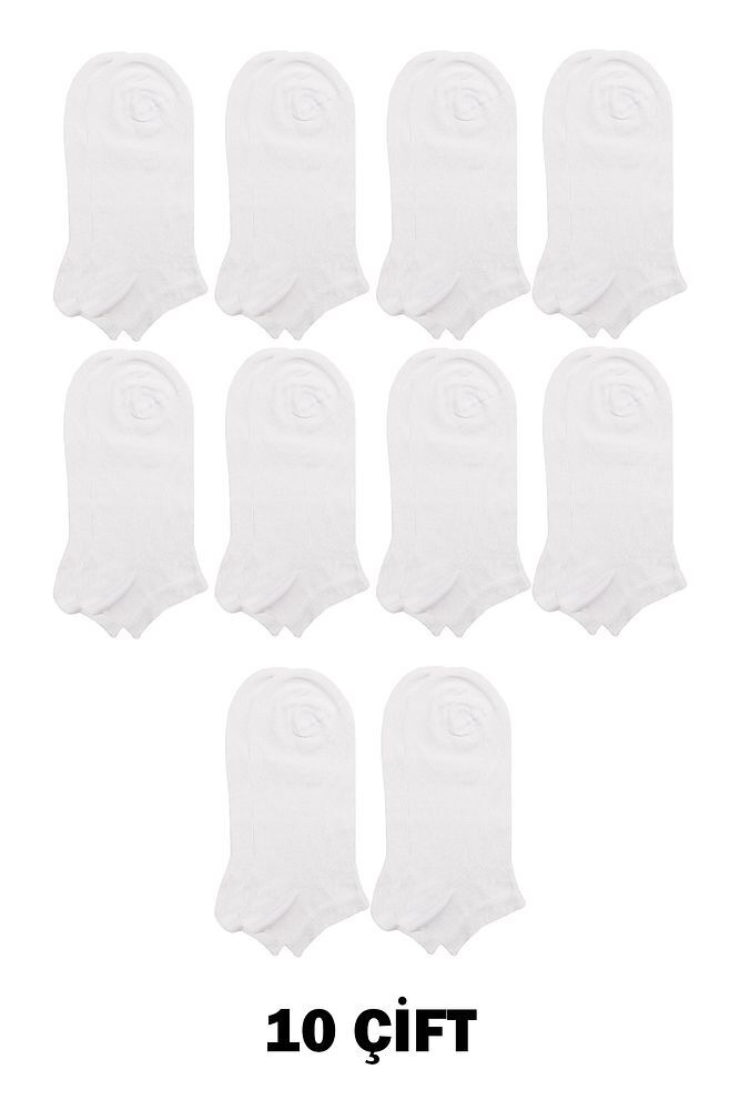 Kadın Eko Pamuklu Dikişsiz Beyaz Patik 10'lü Paket