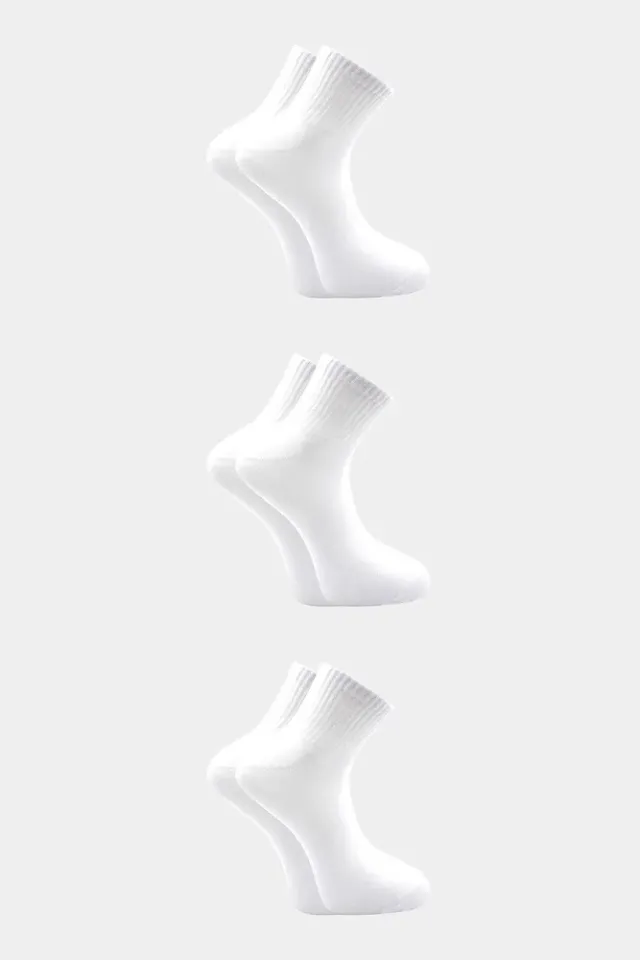 Unisex Yarım Konç Tenis Çorap Kolej 3'lü Paket Beyaz - 40-46