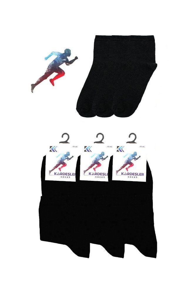 Erkek Yarım Konç Siyah Pamuklu Düz Çorap 3'lü Paket