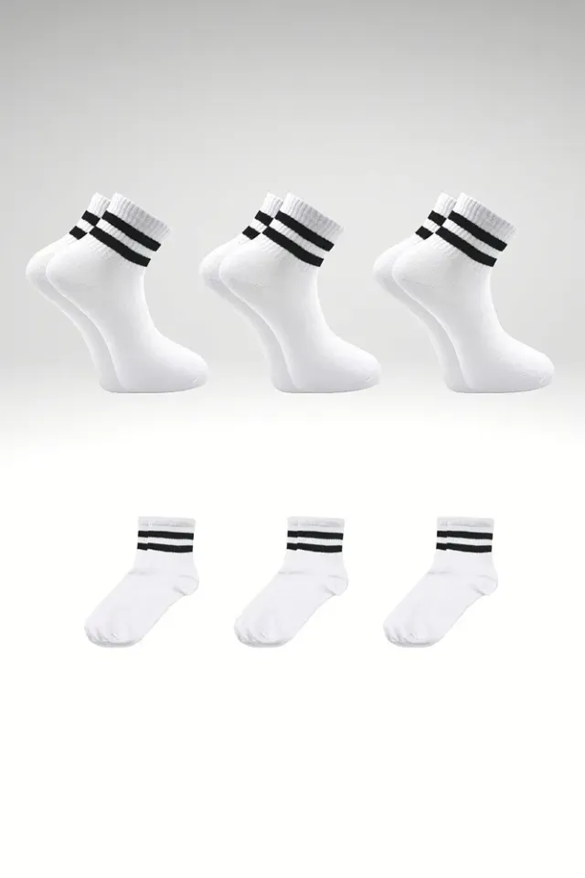 Unisex Renkli Çizgili Beyaz Yarım Konç Tenis Çorap Kolej 4'lü Paket Beyaz - 36 - 40
