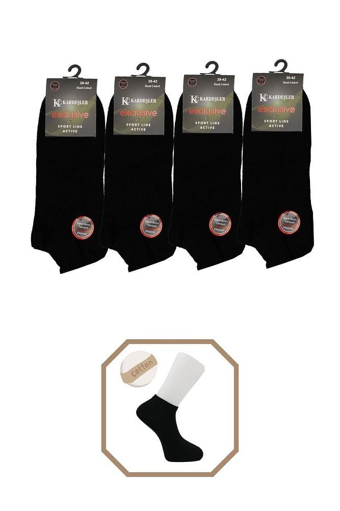 Unisex Pamuklu Dikişsiz Siyah Patik 4'lü Paket Siyah - 43-46