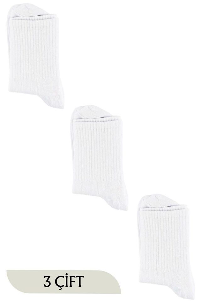 Unisex Tenis Soket Çorap Kolej 3'lü Paket Beyaz - 36 - 40