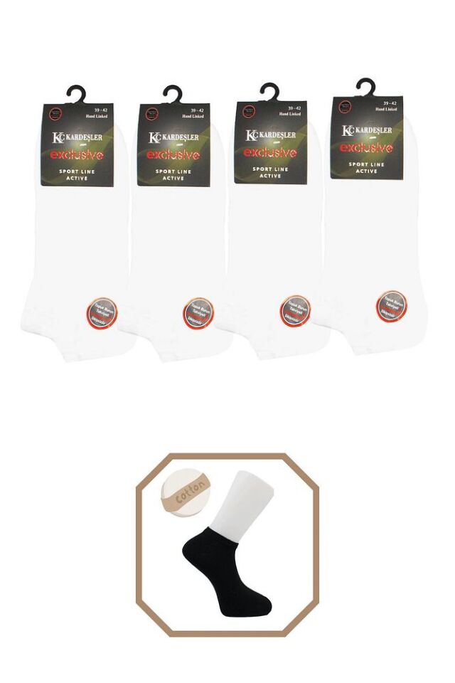 Unisex Pamuklu Dikişsiz Beyaz Patik 4'lü Paket Beyaz - 39-42
