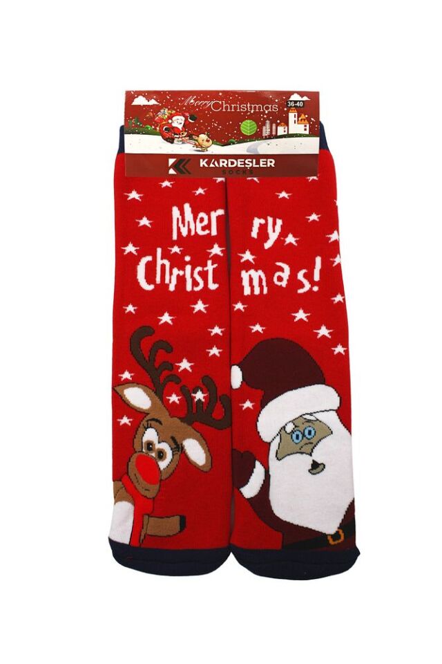 Yılbaşı Noel Christmas Renkli Desenli Soket Havlu Çorap