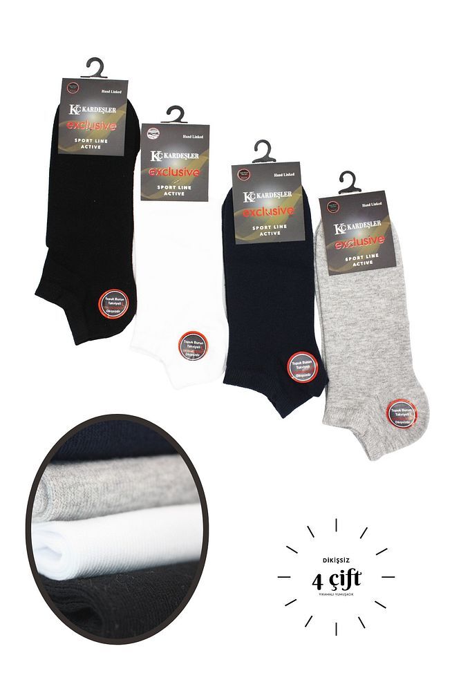 Erkek Pamuklu Dikişsiz Asorti 4 Renk Patik 4'lü Paket