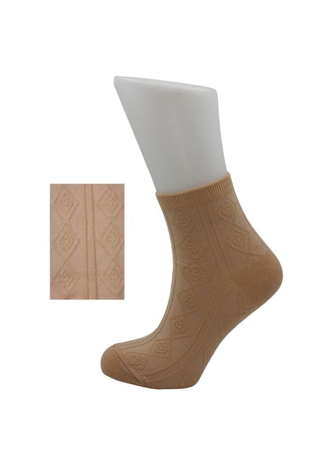 Kadın Çok Renkli Yarım Konç Pamuklu Çorap Desenli 4'lü Paket