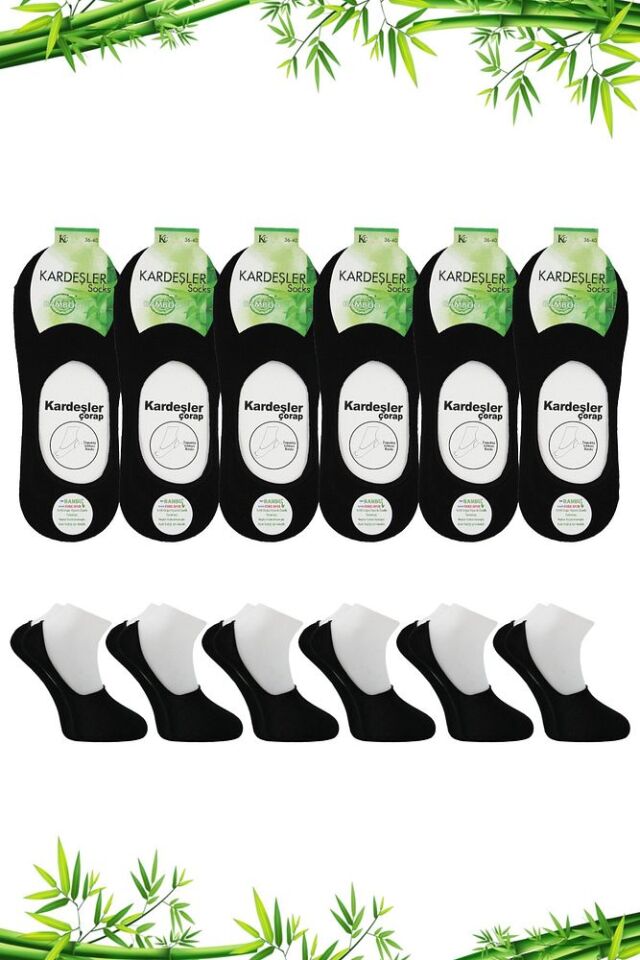 Bambu Kadın Babet Çok Renkli Çorap Dikişsiz Görünmez Kaydırmaz Topuk Silikonlu 6'lı Paket