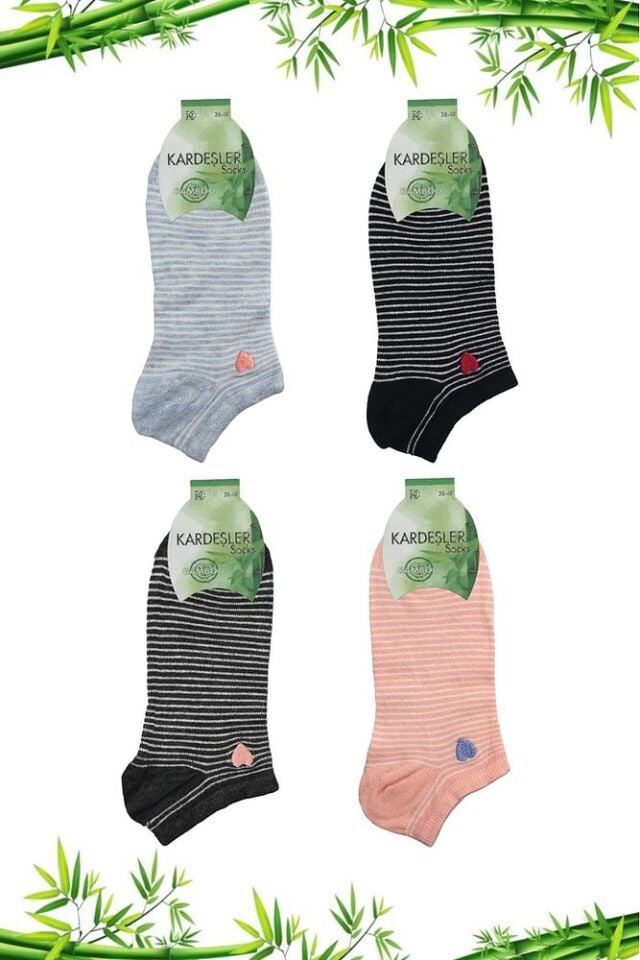 Bambu Kadın Patik Asorti Çok Renkli Çorap Dikişsiz 6'lı Paket 4 Renk - 36 - 40