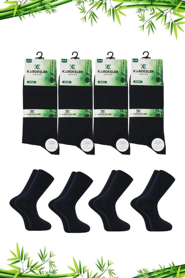 Bambu Erkek Soket Uzun Düz Çorap Dikişsiz 4'lü Paket Lacivert - 39-42