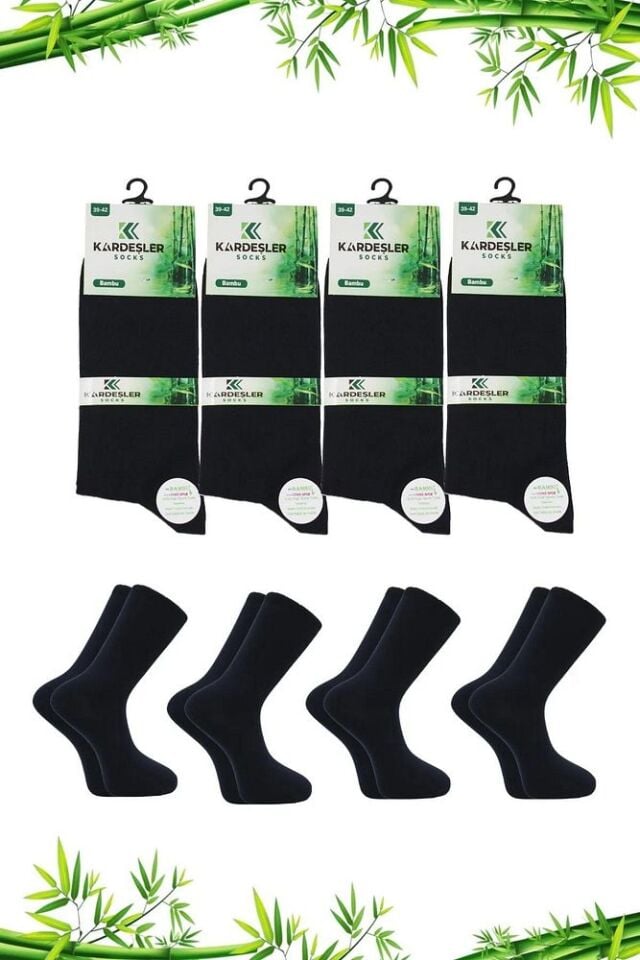 Bambu Erkek Soket Uzun Düz Çorap Dikişsiz 4'lü Paket Lacivert - 43-46