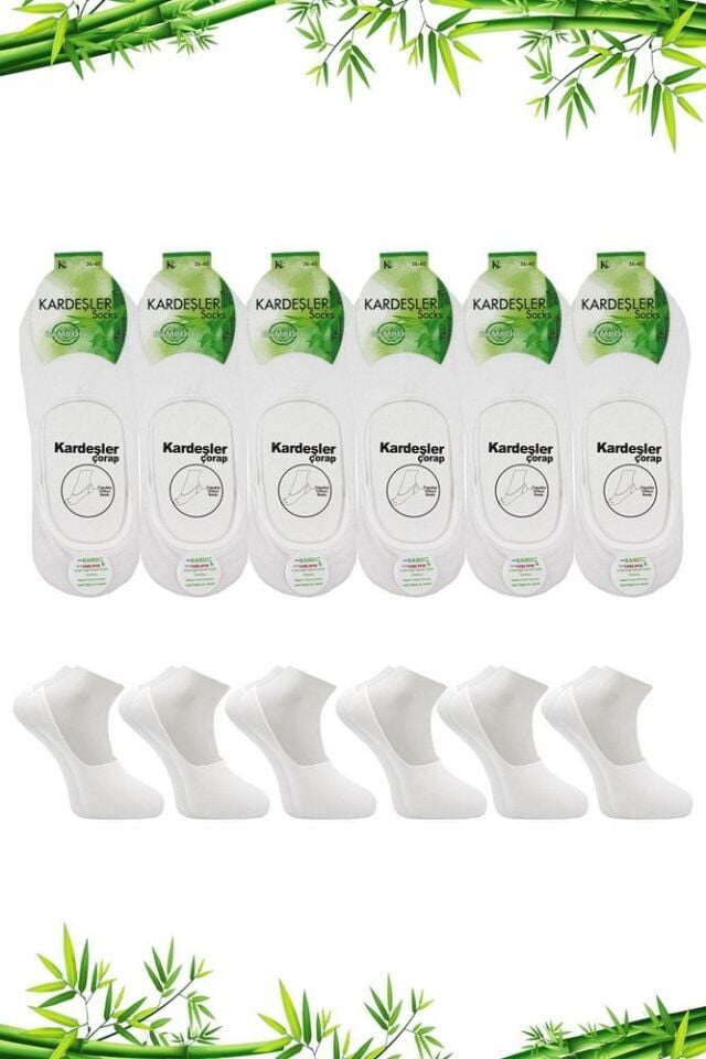 Bambu Kadın Babet Çok Renkli Çorap Dikişsiz Görünmez Kaydırmaz Topuk Silikonlu 6'lı Paket Beyaz - 36 - 40