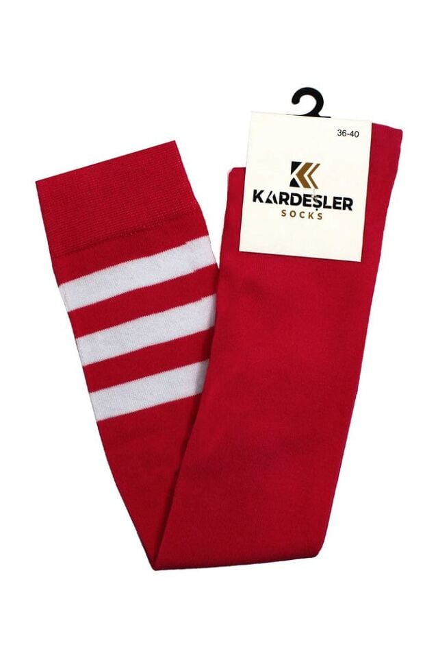 Diz Üstü Pamuklu Çorap Beyaz-Kırmızı - 36 - 40