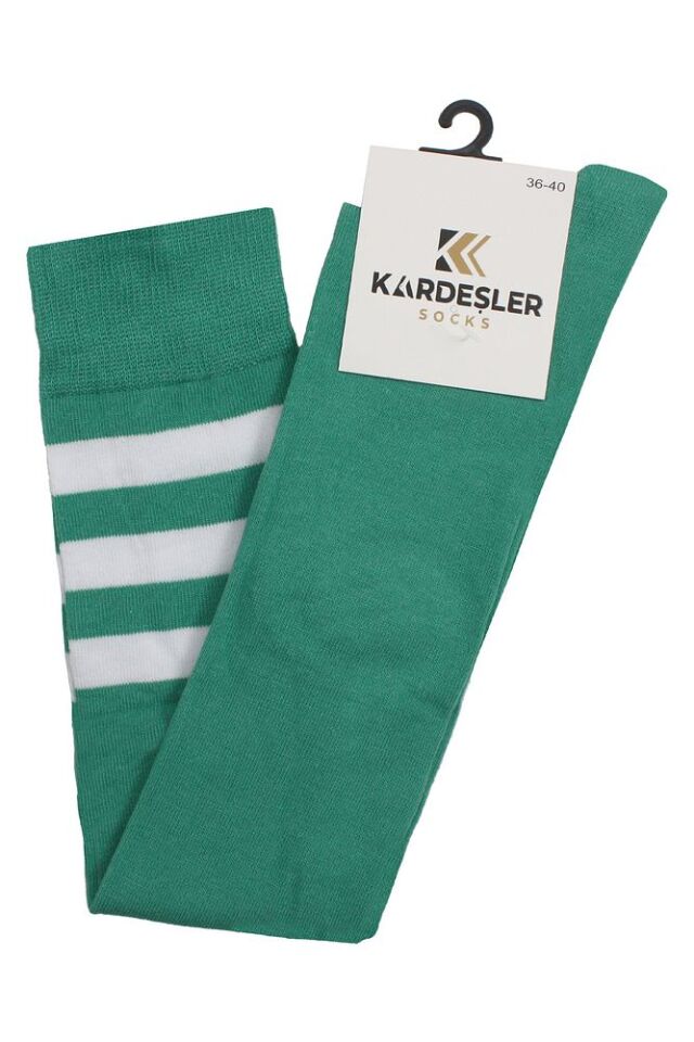 Diz Üstü Pamuklu Çorap Beyaz-Yeşil - 36 - 40