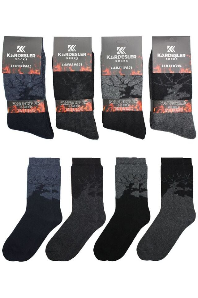 Erkek Lambswool Termal Yün Kışlık Havlu Kalın Çok Renkli Çorap 4'lü Paket
