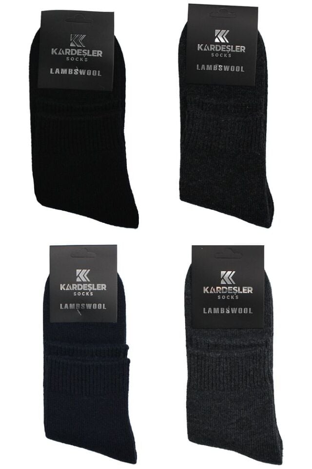Erkek Lambswool Yün Kışlık Çok Renkli Yarım Konç Çorap 4'lü Paket Çok Renkli 02 - 40-46