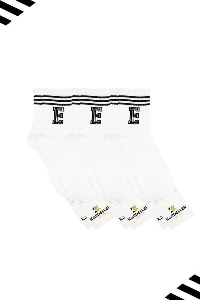 Unisex E Harfi Desenli Tenis Çorap (HARFLİ ÇORAP) 3 Çift