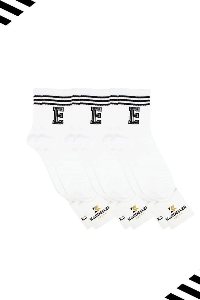 Unisex E Harfi Desenli Tenis Çorap (HARFLİ ÇORAP) 3 Çift