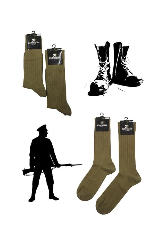 Erkek Askeriye Çorabı Dikişsiz Yazlık 4'lü Paket / Haki Haki - 39-42