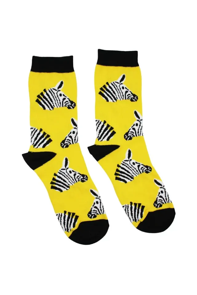 Unisex Renkli Zebra Desenli Çorap Neşeli Çoraplar Sarı - 36-42