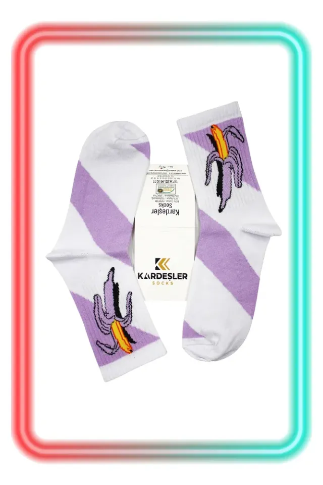 Unisex Renkli Desenli Çorap Neşeli Çoraplar Beyaz - 36-42