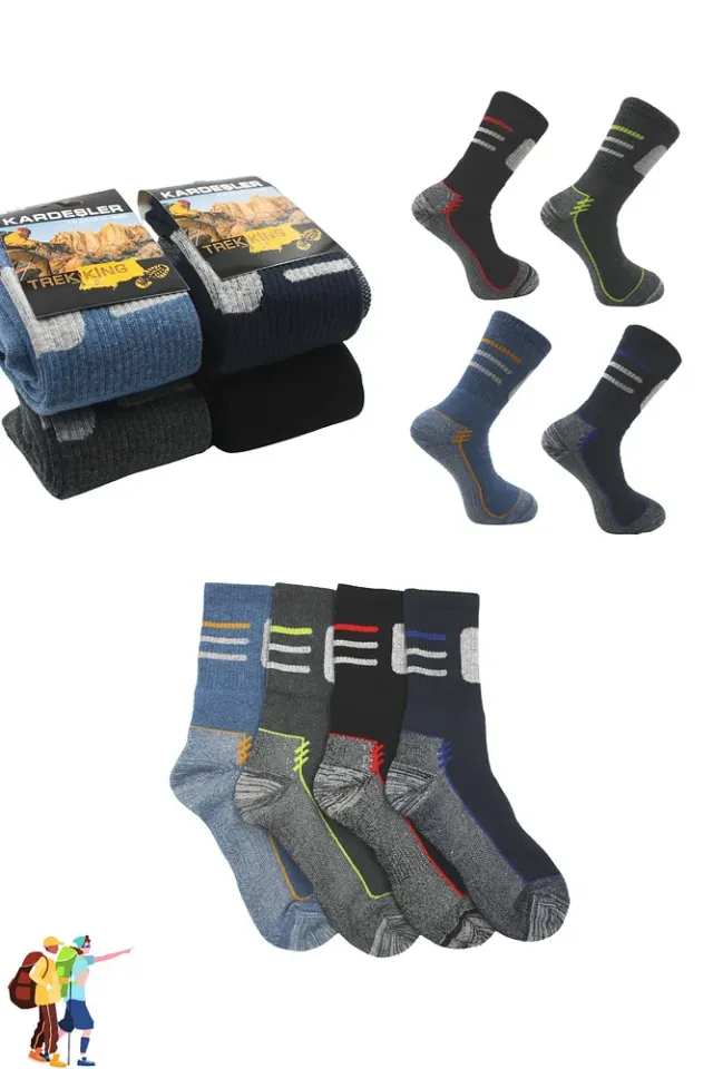 Erkek Trekking Yürüyüş Kalın Soket Çorap 4'lü Paket Çok Renkli - 40-46