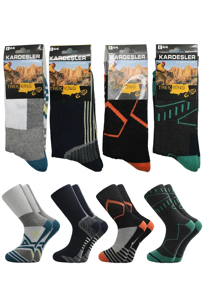 Erkek Trekking Yürüyüş Kalın Soket Çorap 4'lü Paket Çok Renkli 1 - 40-46