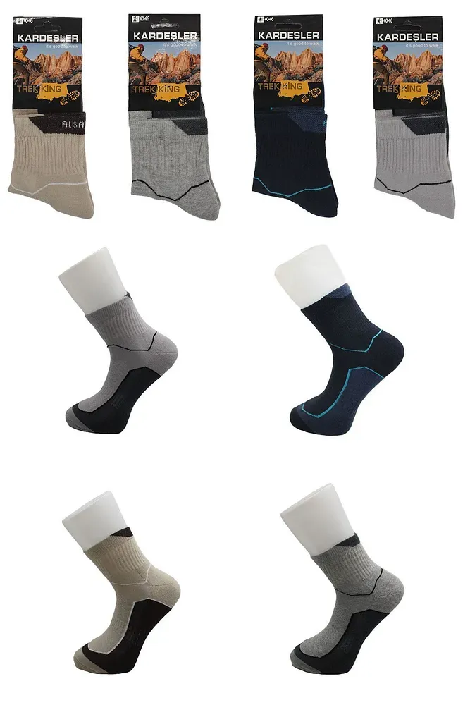 Erkek Trekking Yürüyüş Yarım Konç Çorap 4'lü Paket Renkli - 40-46