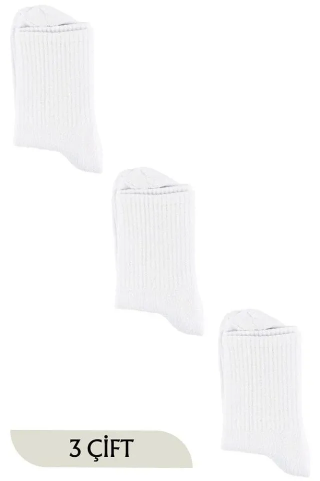 Unisex Tenis Soket Çorap Kolej 3'lü Paket Beyaz - 40-46