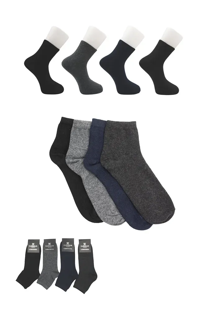 Erkek Lambswool Yün Kışlık Çok Renkli Yarım Konç Çorap 4'lü Paket Çok Renkli - 40-46