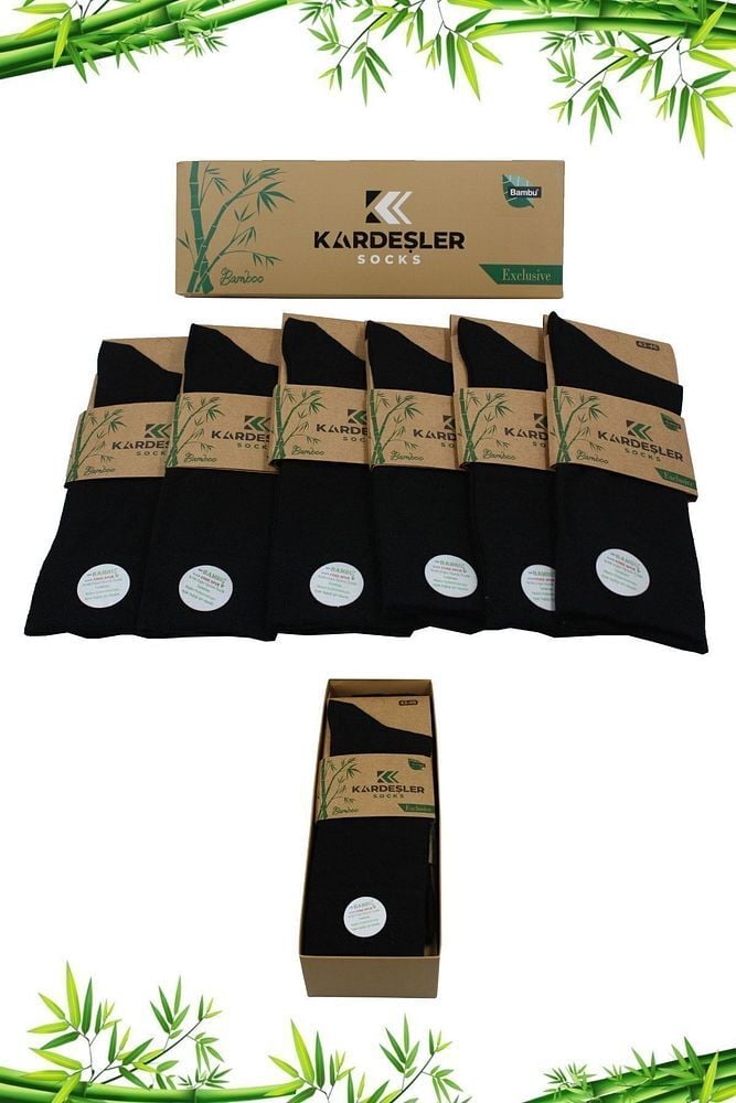 Bambu Erkek Soket Uzun Çorap Dikişsiz 6'lı Premium Kutulu Siyah - 43-46