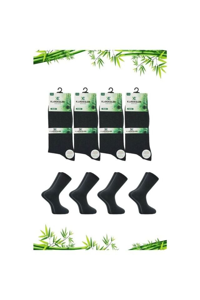 Bambu Erkek Soket Uzun Düz Füme Çorap Dikişsiz 4'lü Paket Füme - 39-42