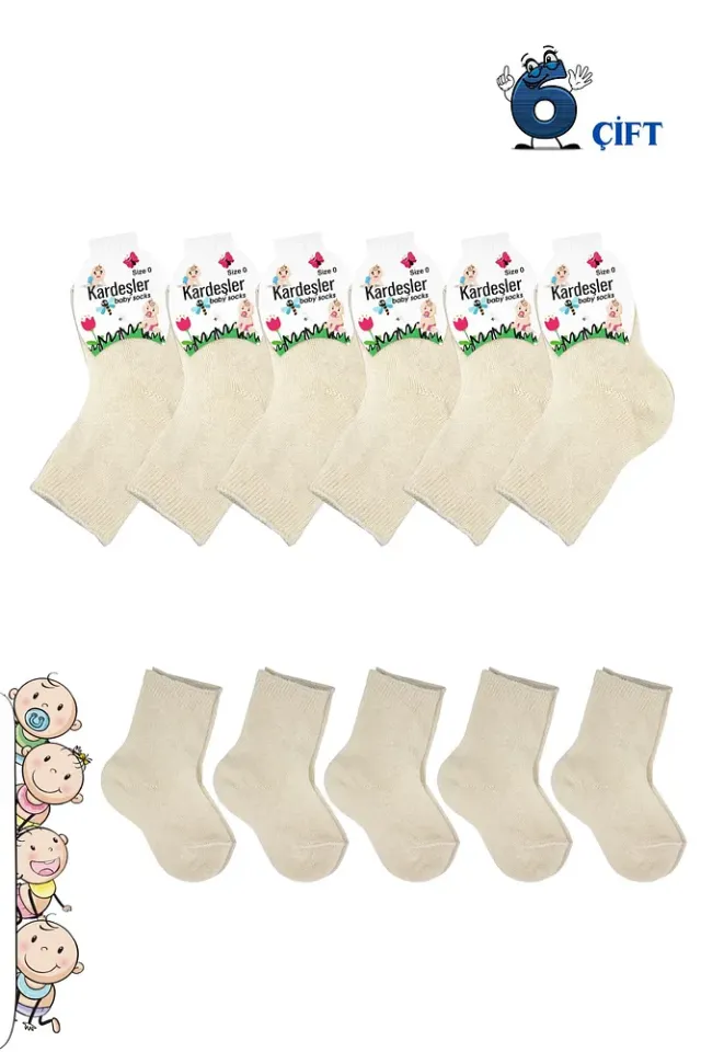 Ham Pamuk Organik Unisex Bebek Ve Çocuk Çorabı 0-4 Yaş Arası Ekru - 1-2 Yaş