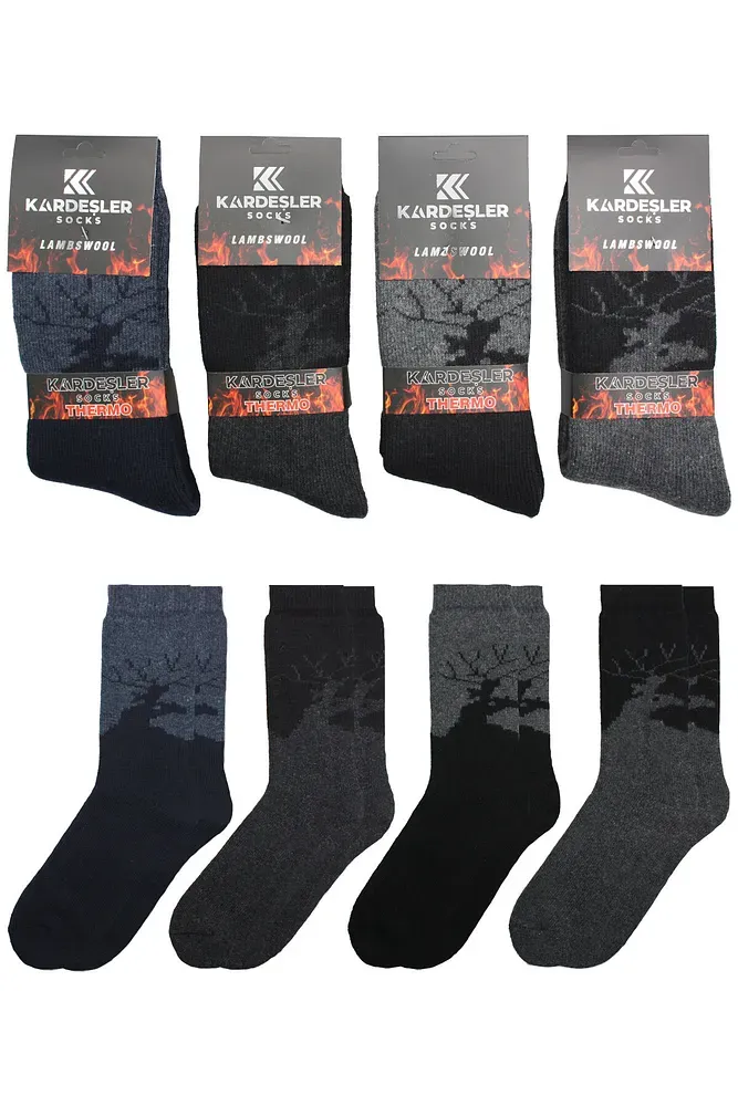 Erkek Lambswool Termal Yün Kışlık Havlu Kalın Çok Renkli Çorap 4'lü Paket Çok Renkli - 40-46