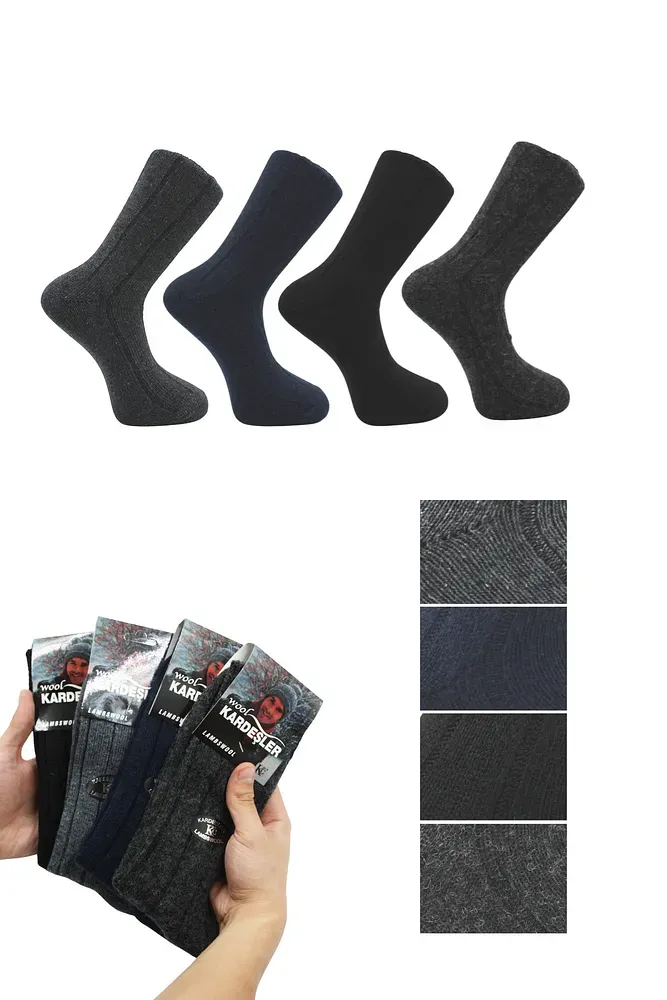 Erkek Lambswool Yün Kışlık Çok Renkli Soket Çorap 4'lü Paket Çok Renkli - 40-46