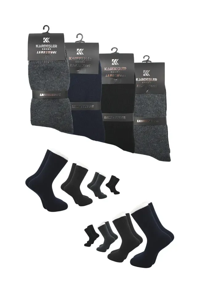 Erkek Lambswool Yün Kışlık Çok Renkli Soket Çorap 4'lü Paket Çok Renkli - 40-46