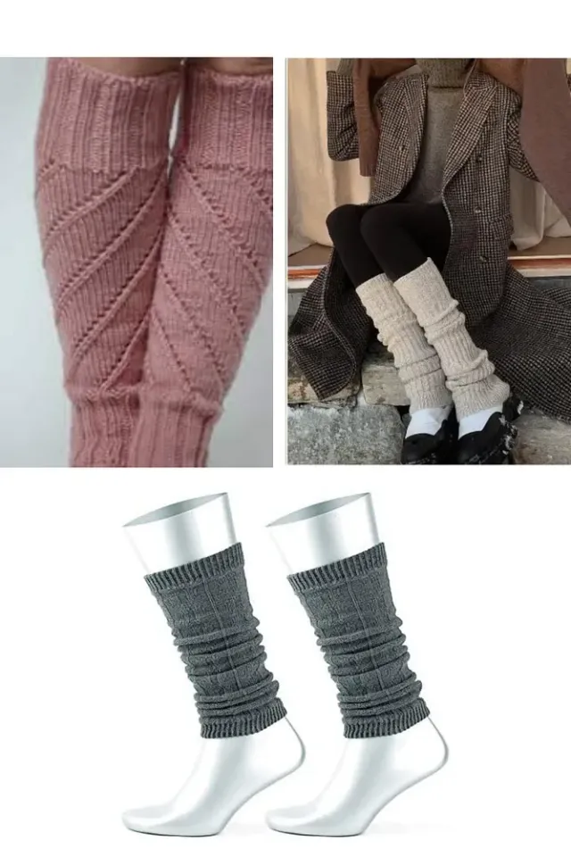 Kadın Yün Kışlık Dizlik Tozluk Çorap Haki/Yeşil - Standart