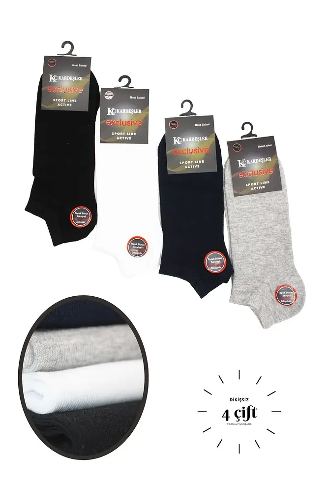 Erkek Pamuklu Dikişsiz Asorti 4 Renk Patik 4'lü Paket Çok Renkli - 43-46