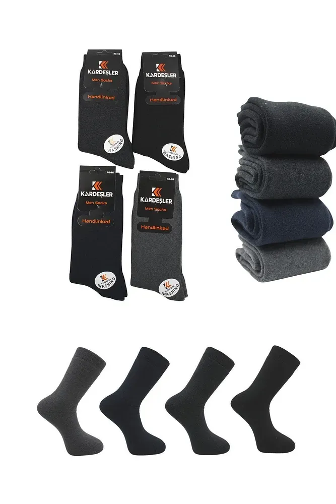 Erkek Havlu Pamuklu Kışlık Çok Renkli Soket Çorap Termal 4'lü Çok Renkli - 40-46