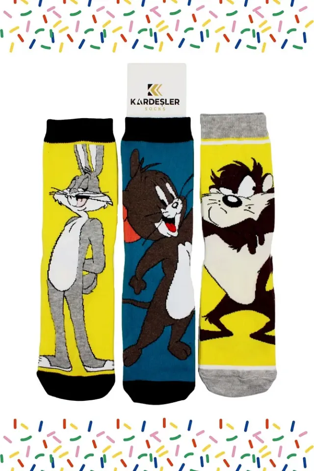 Unisex Renkli Desenli Çorap 3'lü Neşeli Çoraplar Çok Renkli - 36-42